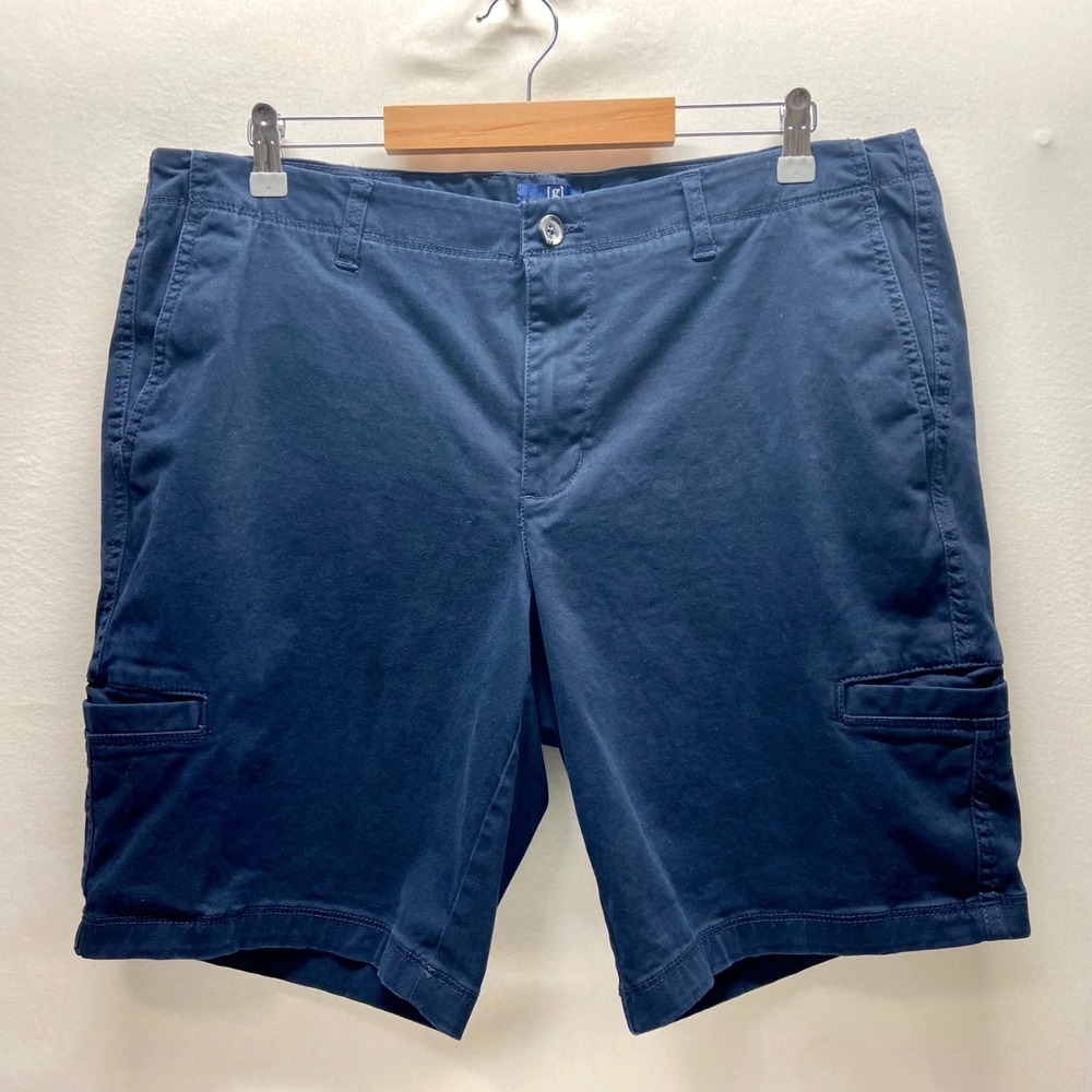 George Cargo Shorts Mens 38 Navy Blue Cotton Twill Utility Multi Pocket 9 Inseam
